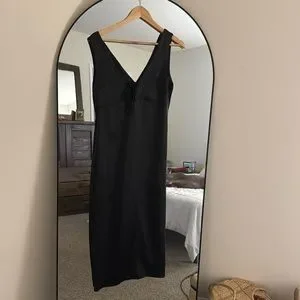 micro black dress Elaborate Ink Black Silk Formal Dress with Beading Lace and Long Fring –  Dorothea's Closet Vintage main image 0